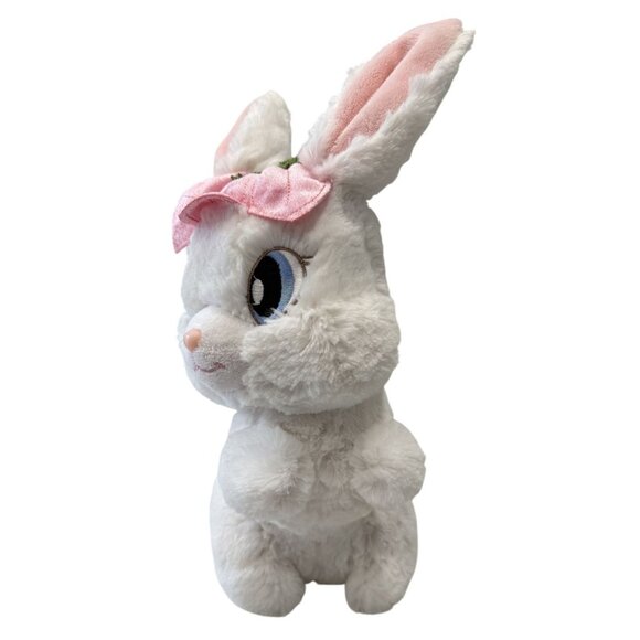 Aurora Plush White Bunny Rabblt Pink Flower Hat 10" Soft Stuffed Animal Easter - Picture 2 of 7